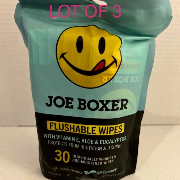 3 PACK of Joe Boxer Flushable Wipes CHILLY MINT INDIVIDUALLY WRAPPED/Travel - Picture 1 of 3